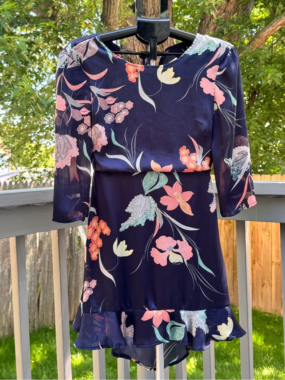 Lulus Bouquet Navy Blue Floral Print Backless Dress SZ M